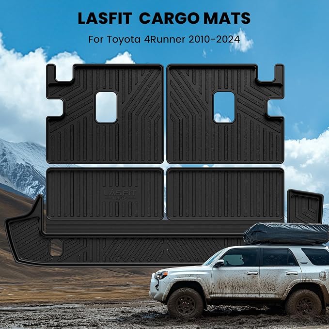 LASFIT Cargo & Backrest Mats for Toyota 4Runner 2010-2024 (Only for 7 Seats), All Weather Custom Fit Cargo Liner for Toyota 4 Runner TPE Mats Seatback Mat & Trunk Mat, Black