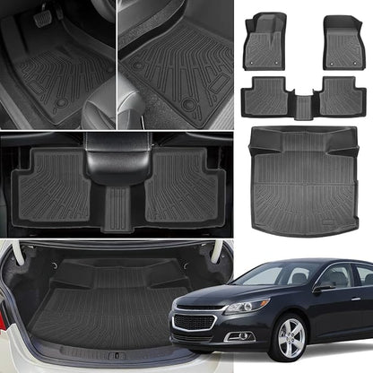 Floor Mats for Chevy Malibu 2013 2014 2015, Also for 2016 Chevrolet Malibu Limited, 8th gen Malibu Floor Mats for Malibu LS LT LTZ Eco, 1st & 2nd Row & Cargo Liner, TPE Anti-Slip Waterproof Duty