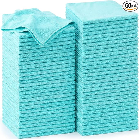 Nuenen Cleaning Cloths for Cars 16 x 16 Inch Ultra Absorbent Towels Drying Microfiber Reusable Cleaning Supplies House Kitchen Window Microfiber Towel(Teal Blue,60 Pcs)