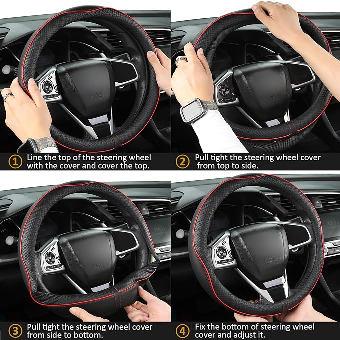 West Llama Customized Auto Car Steering Wheel Cover for Chevy 14.5-15 inches, Steering Wheel Cover for Chevrolet(Black Line-Standard Size)