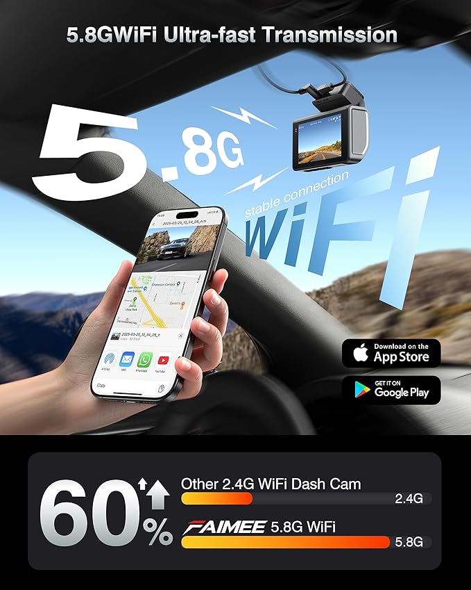 FAIMEE 4K Dash Cam Front and Rear with GPS, Upgraded 5.8G WiFi, Dual Dash Camera for Cars, Night Vision, WDR, 160°Wide Angle, 24H Parking Monitor, Emergency Lock, 3" IPS Screen