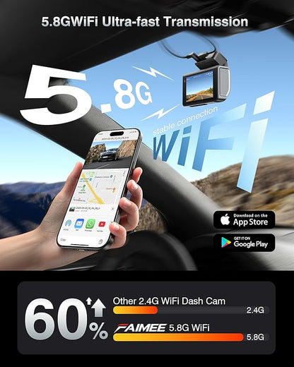 FAIMEE 4K Dash Cam Front and Rear with GPS, Upgraded 5.8G WiFi, Dual Dash Camera for Cars, Night Vision, WDR, 160°Wide Angle, 24H Parking Monitor, Emergency Lock, 3" IPS Screen