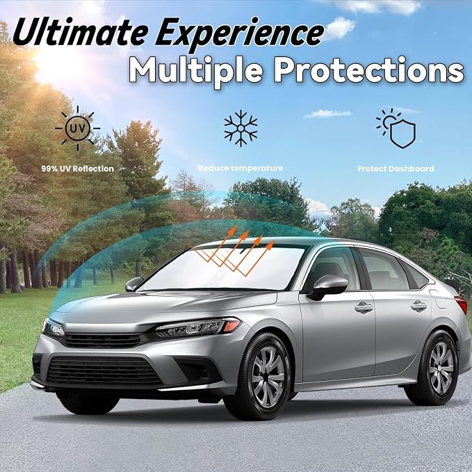 Windshield Sun Shade for Honda Civic 2026 2025-2022, Car Front Window Sunshade with 240T Sun Visor Protector Blocks UV Rays Heat Sun Shield Accessories