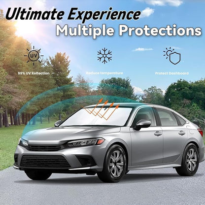 Windshield Sun Shade for Honda Civic 2026 2025-2022, Car Front Window Sunshade with 240T Sun Visor Protector Blocks UV Rays Heat Sun Shield Accessories
