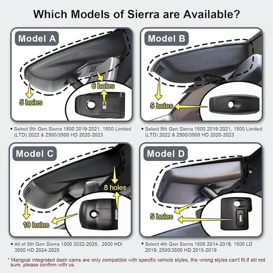 mangoal 4K Front & 2K Rear 2 Channel HDR Dash Cam, Dual STARVIS 2 IMX678 IMX675, Fit for GMC Sierra 1500 2014 2015 2016 2017 2018 2500 HD/3500 HD 2015-2019 (Model D), 5GHz WiFi, GPS, Support 512GB Max