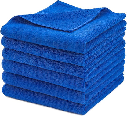 CARCAREZ Premium Microfiber Detailing Towels, 340 GSM Lint Free Car Buffing Waxing Polishing Drying Towels (6, Blue, 16x16 Inch)