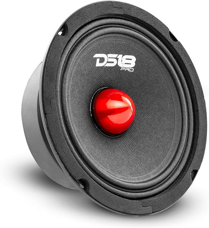 DS18 PRO-GM8.4B Loudspeaker - 8", Midrange, Red Aluminum Bullet, 580W Max, 4 Ohms,1.5" Kapton VC, Premium Quality Audio Door Speakers for Car or Truck Stereo Sound System (1 Speaker)