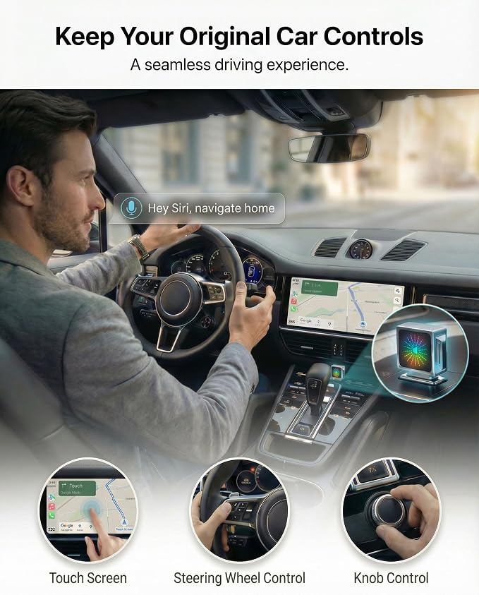 Wireless CarPlay & Android Auto Adapter 2-in-1, WiFi 6 Mini Metal Wireless CarPlay Dongle, Plug & Play USB-A for iPhone iOS 10+ & Android 11+, Converts Factory Wired CarPlay/Android Auto to Wireless