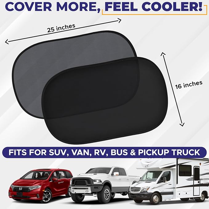 EcoNour Car Window Shade for Baby (4 Pack) | Cling Sun Shade for SUV, Van, RV, Bus & Pickup Truck | Sun Protection for Car Side Window | Sun Blocker Shade for Baby | X-Large 25" x 16"