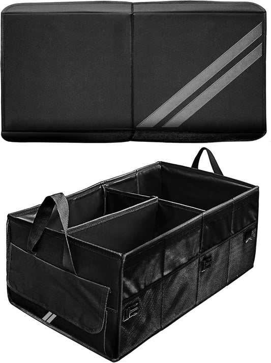 YOSRTER for Dodge Charger Durango Challenger Ram Car Trunk Organizer Collapsible Storage Box with Handle Foldable Lid Non Slip Bottom Sturdy Base Panel for Dodge Accessories, 2 Compartment (Gray Trim)