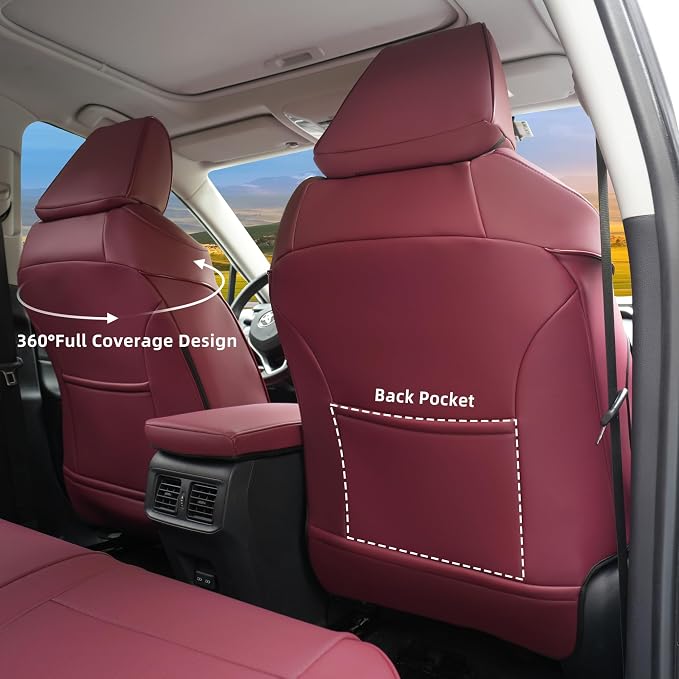 Lolcar RAV4 Seat Covers Custom Fit for Toyota RAV4 2019 2020 2021 2022 2023 2024 2025 LE,XLE,XLE Premium,Limited,Airbag Compatible,Seat Cover Full Set for SUV, Waterproof Leather(Burgundy)