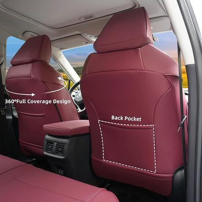 Lolcar RAV4 Seat Covers Custom Fit for Toyota RAV4 2019 2020 2021 2022 2023 2024 2025 LE,XLE,XLE Premium,Limited,Airbag Compatible,Seat Cover Full Set for SUV, Waterproof Leather(Burgundy)