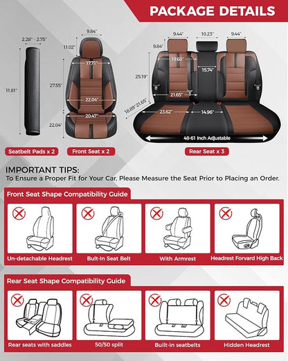 FREESOO Universal Full Seat Covers, Waterproof Faux Leather Automotive Seat Covers with Carbon Fiber Texture Seat Belt Pads, Anti-Slip Airbag Compatible Car Seat Covers for Cars SUVs Trucks
