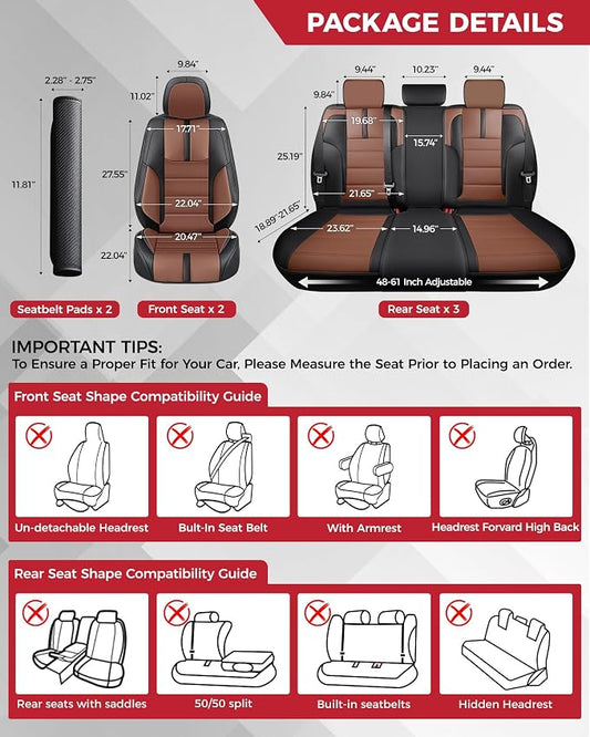 FREESOO Universal Full Seat Covers, Waterproof Faux Leather Automotive Seat Covers with Carbon Fiber Texture Seat Belt Pads, Anti-Slip Airbag Compatible Car Seat Covers for Cars SUVs Trucks