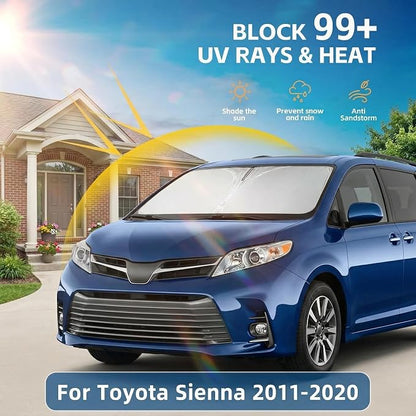 Windshield Sun Shade for Toyota Sienna 2011-2020 Front Window Shade Custom Fit Sienna Accessories Sun Visor Foldable Shade Blocks UV Rays Summer Must Have Car Accessories