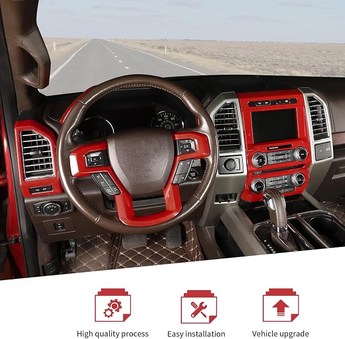 JeCar 16pcs Full Set Red Interior Trim Kit Fit for 2015-2020 Ford F150 Interior Accessories