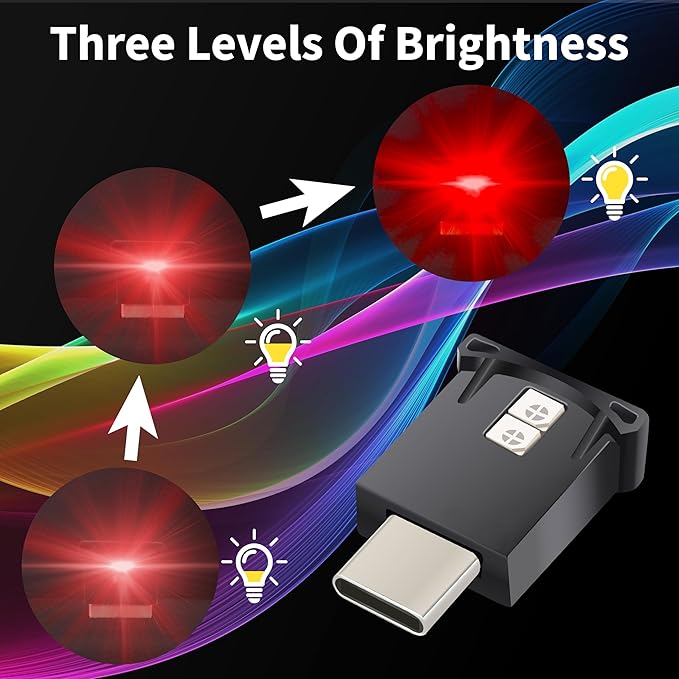 Mini USB LED Car Light, DC 5V Intelligent Interior Car Lights, Atmosphere Lamp for Car, Plug-in Interface, Suitable for Car, Laptop Keyboard, Home Office, Adjustable Brightness (Type C)