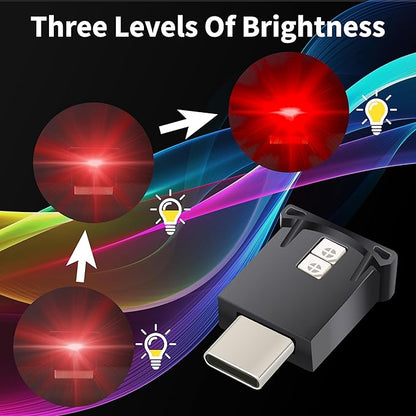 Mini USB LED Car Light, DC 5V Intelligent Interior Car Lights, Atmosphere Lamp for Car, Plug-in Interface, Suitable for Car, Laptop Keyboard, Home Office, Adjustable Brightness (Type C)