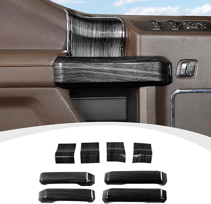 RAZPOY for F150 Inner Door Handles Covers & Door Handle Panel Trim Compatible with 2015-2020 Ford F150 Black Wood Grain Interior Accessories