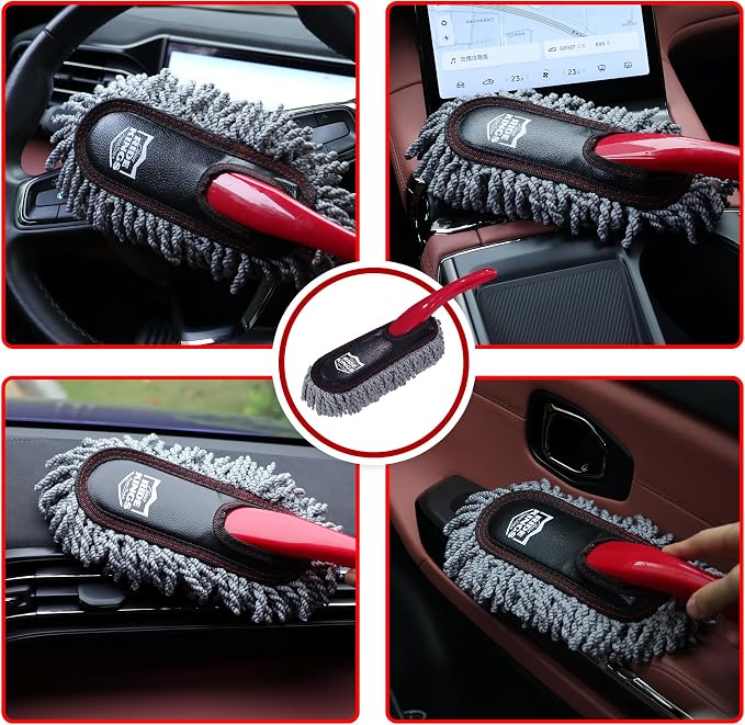 Car Detailing Kit, Interior Cleaning Brush & Microfiber Towel Set, Scratch Free Extra Soft Duster for Car Interior Exterior, Gifts for Men Women - 3 Packs - Red
