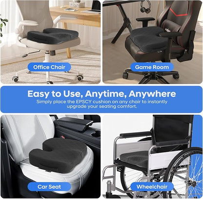 EPSCY Memory Foam U-Shaped Cushion for Coccyx, Hemorrhoid, Sciatica & Tailbone Pain Relief - Pressure Reducing Seat Cushion with Removable Cover - Postpartum Pillow for Office Chair, Wheelchair, Black