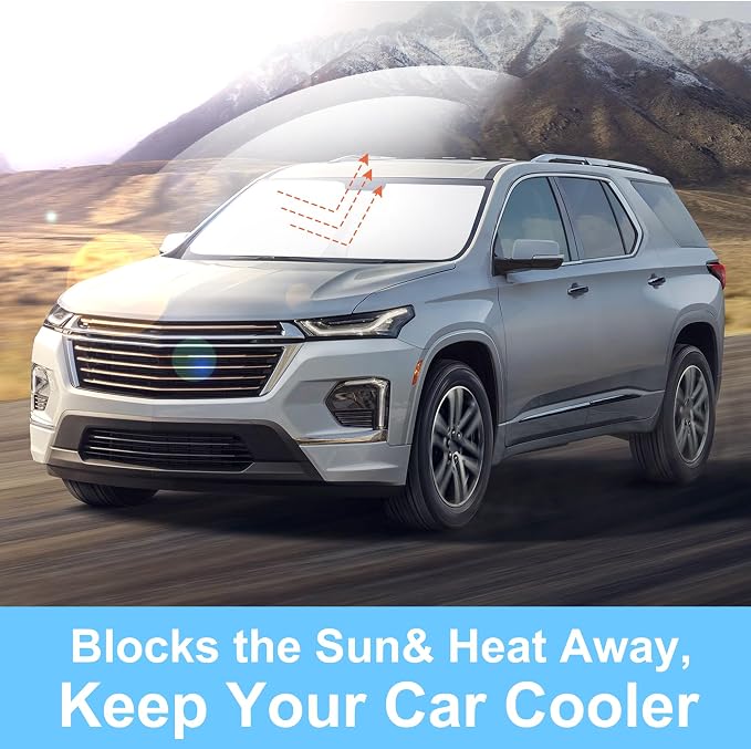 TINGLU Sun Shade for Chevrolet/Chevy Traverse 2018-2023 Accessories Windshield Sun Shade Window Shade UV Rays Protection Sun Visor Cover with Steering Wheel Sunshade Storage Bag