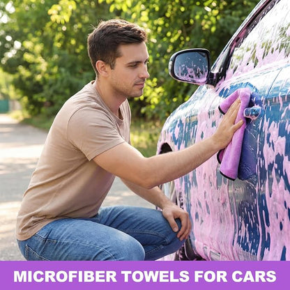 Nuenen 20 Pcs Microfiber Car Drying Towels Microfiber Cleaning Cloth 800 GSM Thick Plush Cleaning Dusting Cloth Auto Detailing Absorbent Towels Rags for Car Household Kitchen Window(Grey and Purple)