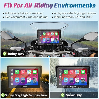 Carpuride W502B Motorcycle Carplay Screen for BMW R1200GS R1250GS S1000XR Motorcycle, 5 inch Waterproof Touchscreen, Portable Carplay/Android Auto GPS Navigation for Motorbike, Dual Bluetooth