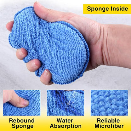 Microfiber Wax Applicator Pads, 16 PCS Car Wax Applicator Pad, Round Foam Applicator Pads, Polishing Sponges Applicator for Car Detail Polishing, Buffing, and Cleaning (5" Blue, 4" Yellow)