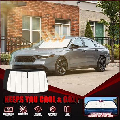 Windshield Sun Shade for Hon-da Accord 2023-2025 2026, Front Window Visor Accessories, Folding Design Blocks Heat & UV Rays Maintain Cool Interior and Save Space