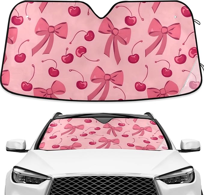 Bow Cherry Pink Windshield Sun Shade Blocks UV Rays Sun Visor Protector Sunshade Accordion Folding Sun Reflector Auto for Car Truck SUV to Keep Your Vehicle Cool