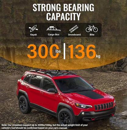Lockable Roof Rack Cross Bars Compatible with Jeep Cherokee 2014-2023, Aluminum Car Cross Bar for Rooftop Cargo Carrier Bag Basket Luggage Kayak Canoe Bike Snowboard Skiboard (Not for JGC)