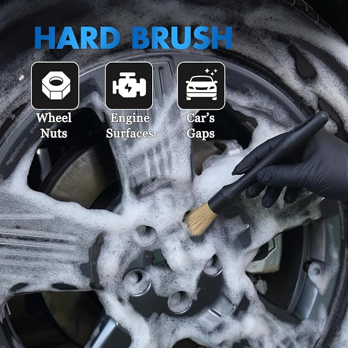 3PCS Car Detailing Brush Set - Interior or Exterior Car Cleaning Brush, [Durable Bristles] Ultra Soft Boars Hair Car Detailing Brushes, Auto Detail Brushes for Air Vent, Leather Seat, Wheels, Emblems