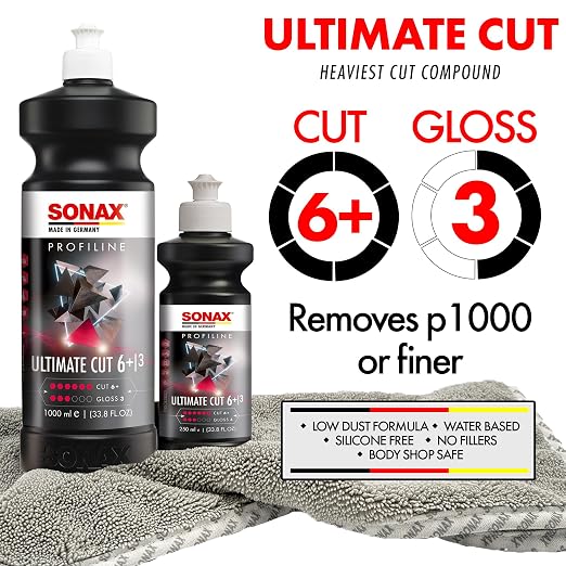 SONAX Ultimate Cut | Strong Abrasive Compound | Removes p1000 or Finer | Water Based Polish/Compound | Step 1 Compound | Removes Deep Scratches | Removes Sand Scratches | 5L | 239500
