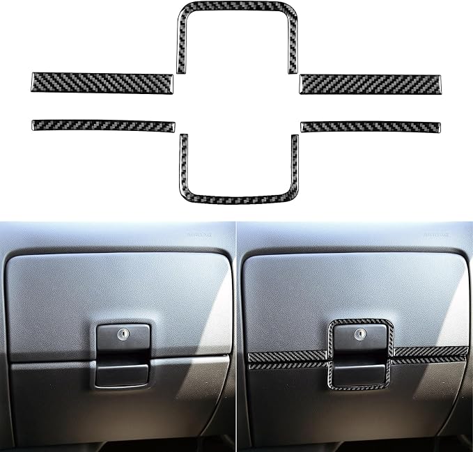 Real Carbon Fiber Fit for Chevy Silverado/GMC Sierra 1500 2014-2018 for 2500/3500HD 2015-2019 Car Co-Pilot Glove Box Decorative Strip Trim Dash Decals Sticker Auto Interior Accessories Cover Black
