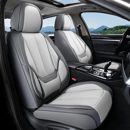 Coverado Seat Covers, Car Seat Covers Front Seats, Leather Seat Covers for Cars, Car Seat Protector Waterproof, Car Seat Cushion, Front Carseat Cover Universal Fit for Most Cars Gray-White