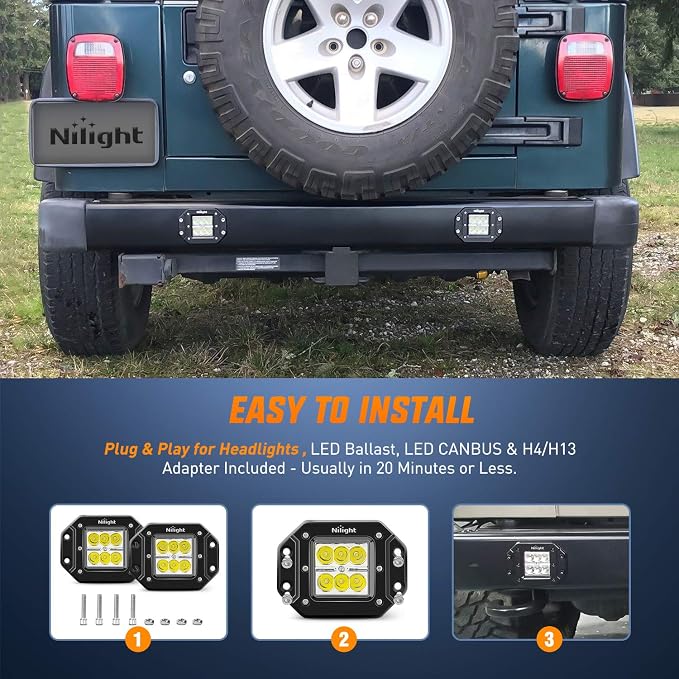 Nilight - NI23C-18W 2PCS 18W Spot LED Work Light Driving Lights Led Light Bar Off Road Led Lights Flush Mount for Truck Tacoma Bumper ATV UTV