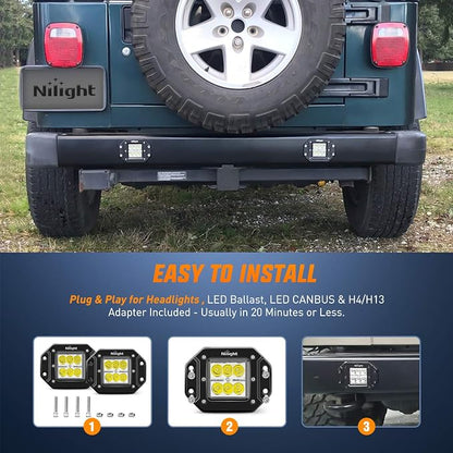 Nilight - NI23C-18W 2PCS 18W Spot LED Work Light Driving Lights Led Light Bar Off Road Led Lights Flush Mount for Truck Tacoma Bumper ATV UTV