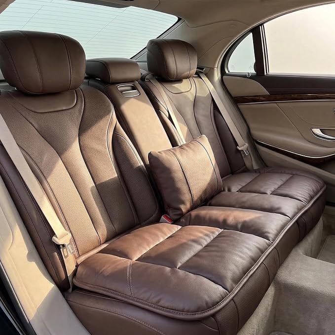 A leather rear seat cushion specially designed for cars - made by hand - can relieve pain in the buttocks, pressure points, and sciatic nerve. | Rear seat cover (Coffee Brown, Rear Seat Cushion)