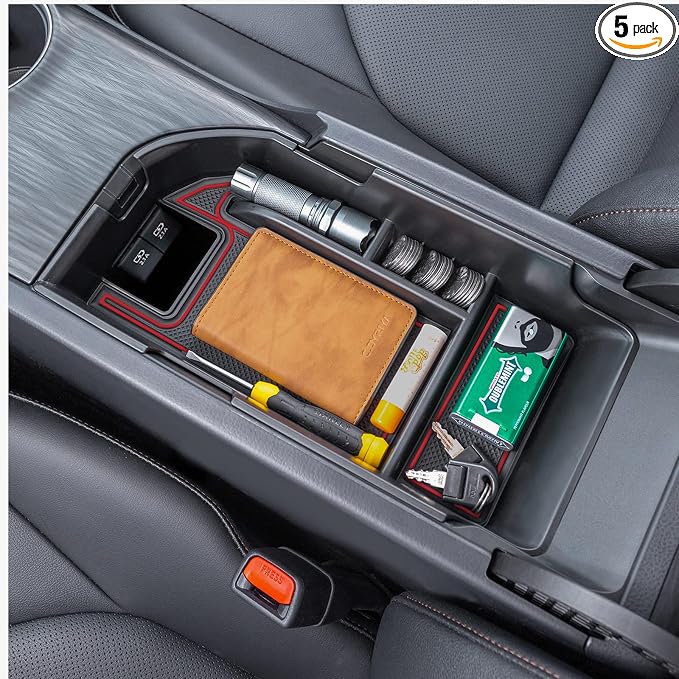 TOPINSTALL Red Center Console Organizer Compatible with 2018-2023 2024 Toyota Camry XLE XSE and 2020-2024 Camry LE SE with Dual USB Ports, Interior Accessories Armrest Tray Insert (Not for 2025)