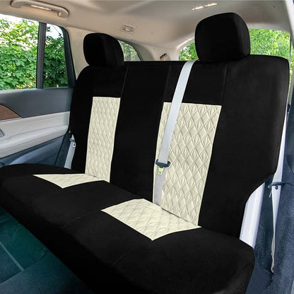 Universal Fit Diamond Stitched Flat Cloth Car Seat Covers Full Set - Beige