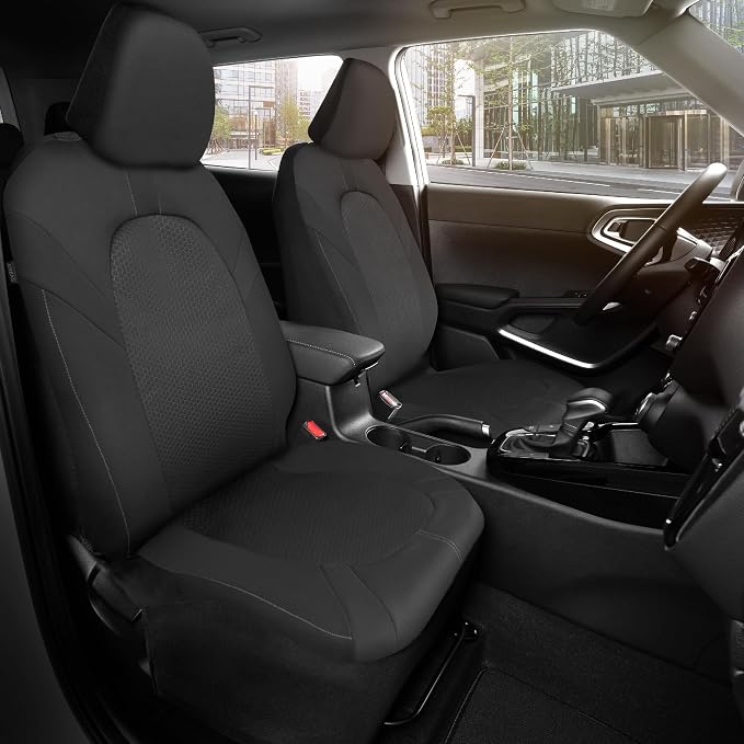 Motor Trend Honeycomb Polyester Seat Covers – Semi Universal Fit Front Seat Protector for Most Cars, Trucks, SUVs – Breathable Hex Design, Easy to Install, Black & Gray Car Seat Cover