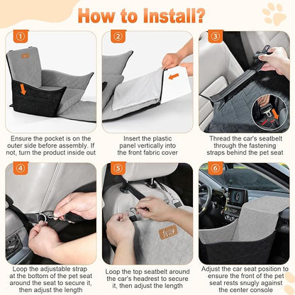 Elevated Dog Car Seat, Dog Booster Car Seats for Small & Medium Breeds Up to 35lbs, Fully Detachable and Washable, Soft Foam Pet Carseat with 2 Storage Pockets & 3 Safety Belts, Black & Gray