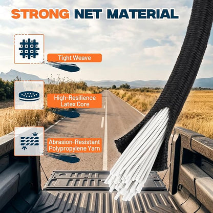 4' x 6' Cargo Net (Stretches to 8'x12') with 12 Metal Carabiners | 4" x 4" Mesh, Bungee Truck Bed Net, Large Items Organizer Accessory for Pickup Trucks, RVs, and Cargo Storage