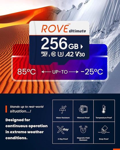 ROVE Ultimate Micro SD Card microSDXC 256GB Memory Card with USB 3.2 Type C Card Reader 512GB 170MB/s C10, U3, V30, 4K, A2 for Dash Cam, Android Smart Phones, Tablets, Games
