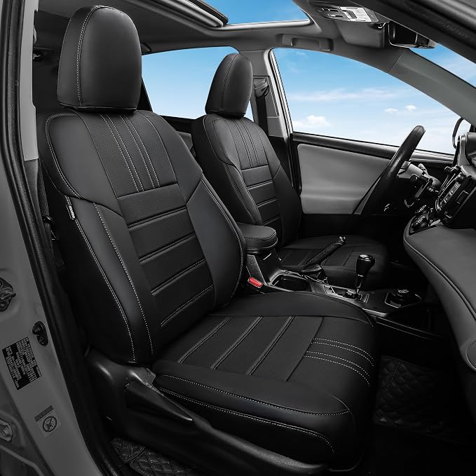 FREESOO RAV4 Seat Covers Full Set Custom Fit for Toyota Rav4 XLE,Platinum, Limited 2013-2018 & SE 2016-2018, Faux Leather Car Seat Cover, Airbag Compatible, Black