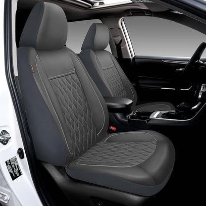 CAROMOP Faux Leather Car Seat Covers 2 Front Set,Luxury and Comfortable Seat Covers for Cars, Airbag Compatible Car Interior Covers, Universal Fit for Suvs,Vans,Trucks(Grey)