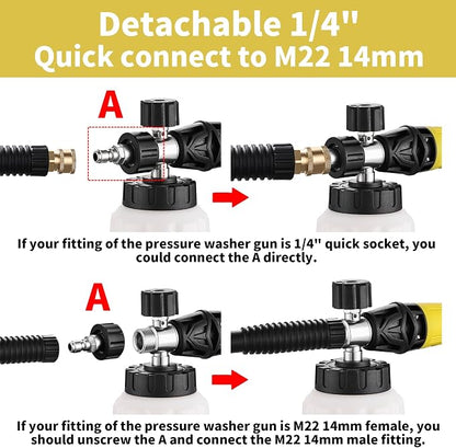 FENG PAI Foam Cannon for Pressure Washer with Dual-connector Accessory, 7 Power Washer Sprayer Nozzles, 1/4" Quick Connect Double Tip Attachment Soap Bottle Sprayer Soap, 3600 PSI (White)