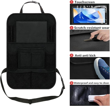 TCJJ Car Backseat Organizers with 10" Touch Screen Tablet Holder&9 Storage Pockets,Back Seat Organizer for Kids Waterproof Car Seat Organizer,Black/2 Pack