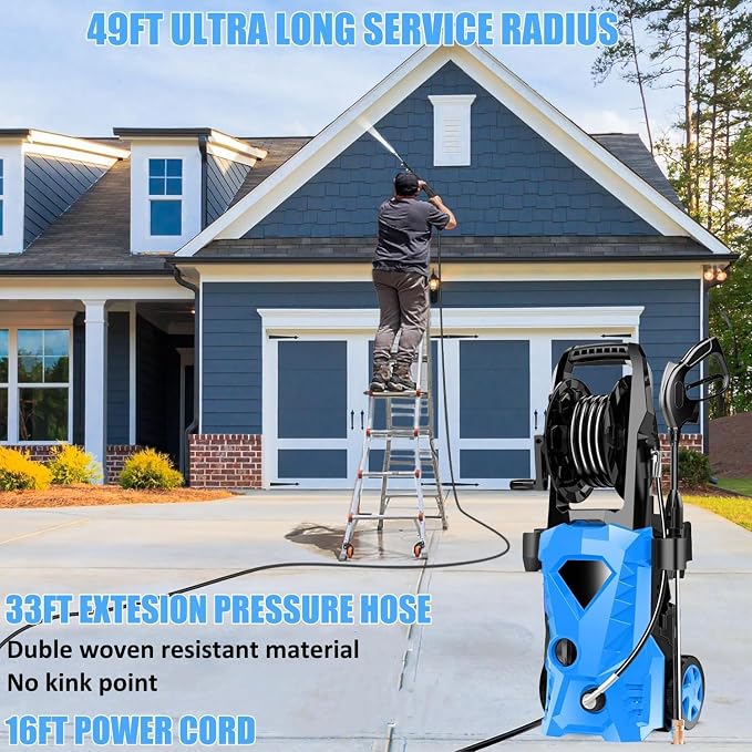 Electric Pressure Washer 5000 PSI 2.8 GPM High Power Washer with 4 Pressure Nozzle and Foam Cannon, powerwashers for Home, Car Washing, Fence Cleaning, Patio, Blue